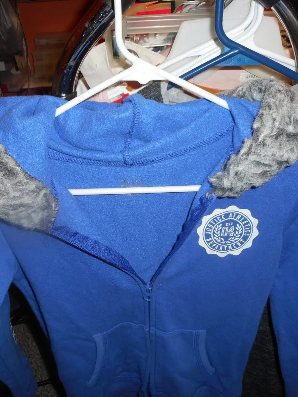 JUSTICE MOTIVE - zipper front, faux fur around hood, hoodie,sz 10